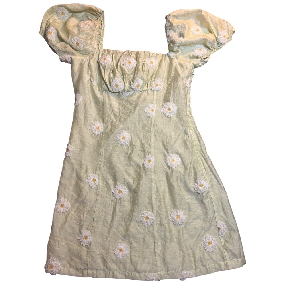 Audrey Parks Francesca's Dress Women's Puff Green Good Daisy Floral Mini Med